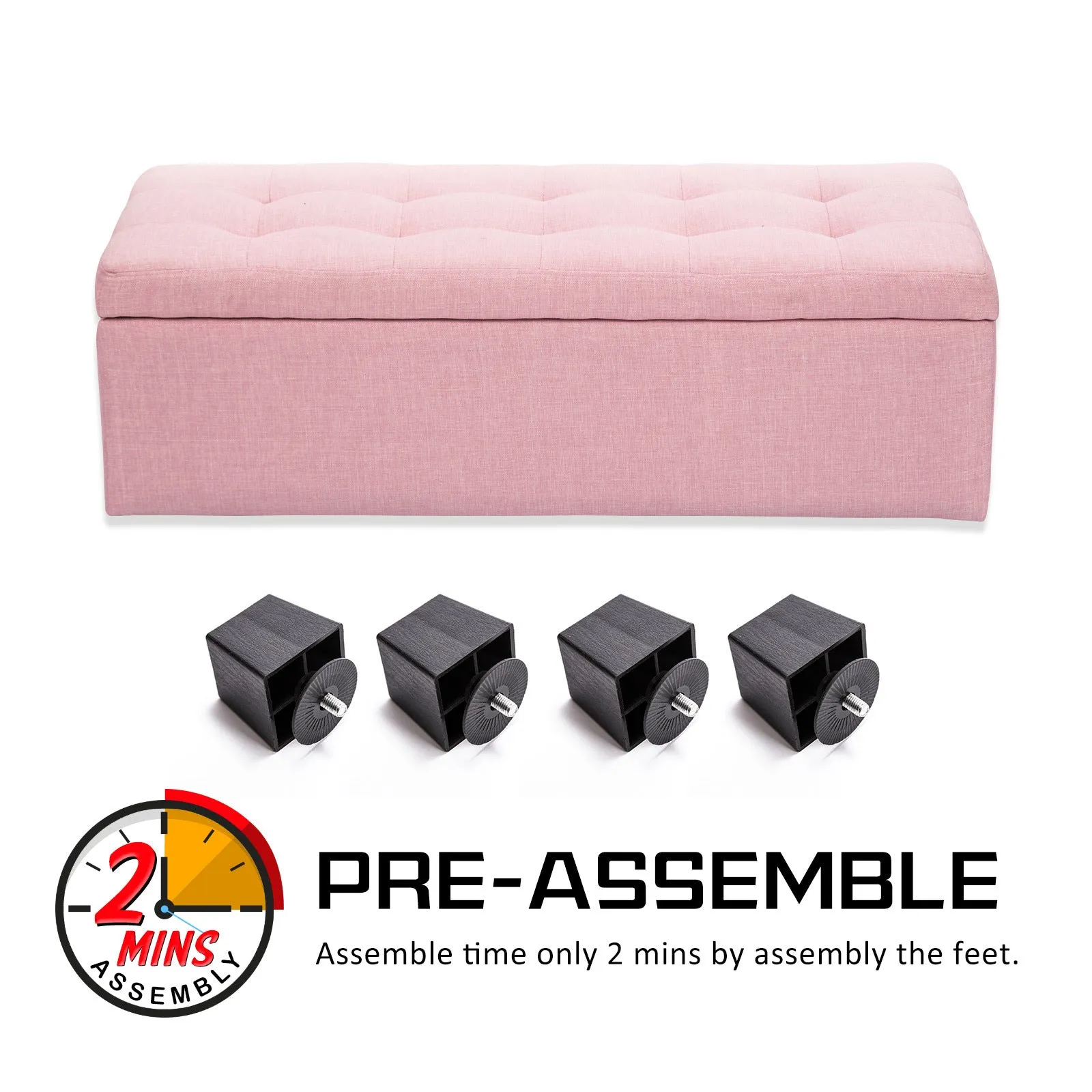 102cm Storage Ottoman Stool Fabric - Pink