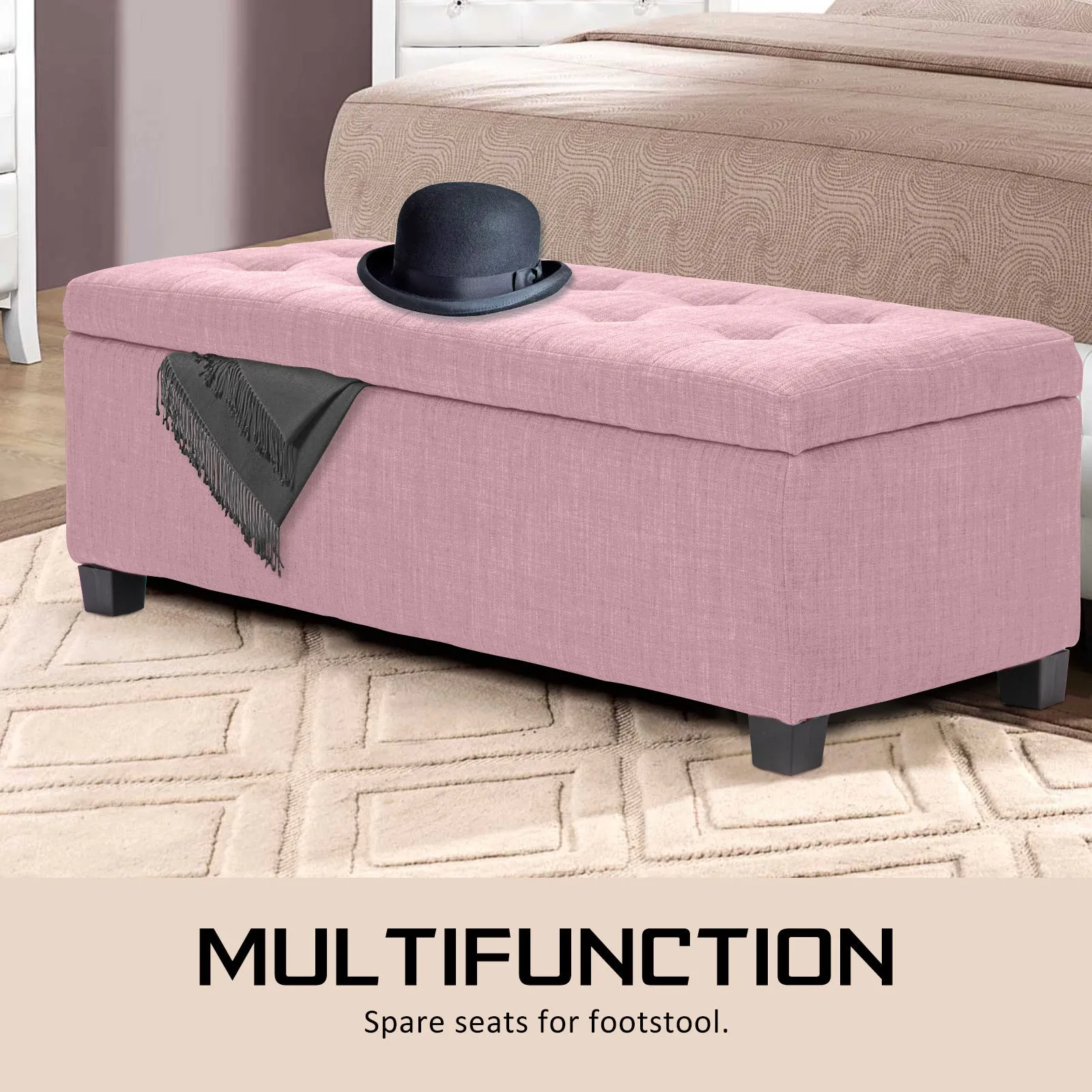 102cm Storage Ottoman Stool Fabric - Pink