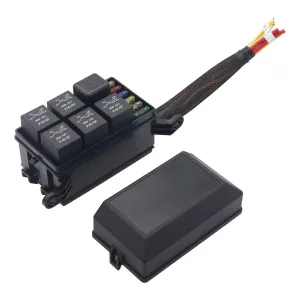 12 Volt Fuse Relay Block with 4 Pin Relay Slots 6 ATC/ATO Fuse Holders Relay Box w/ Harness Fuse Relay Box for Cars Trucks Boats