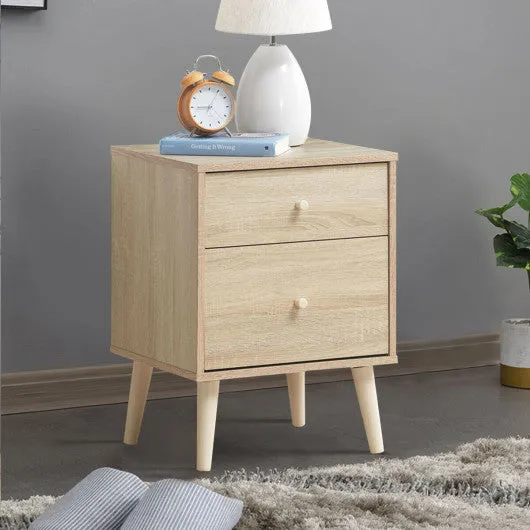 2-Drawer Nightstand Beside End Side Table with Rubber Legs-Natural