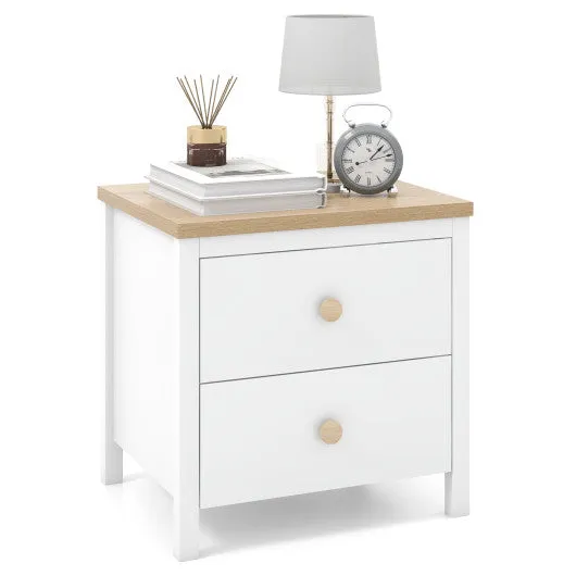 2-Drawer Nightstand with Rubber Wood Legs-White