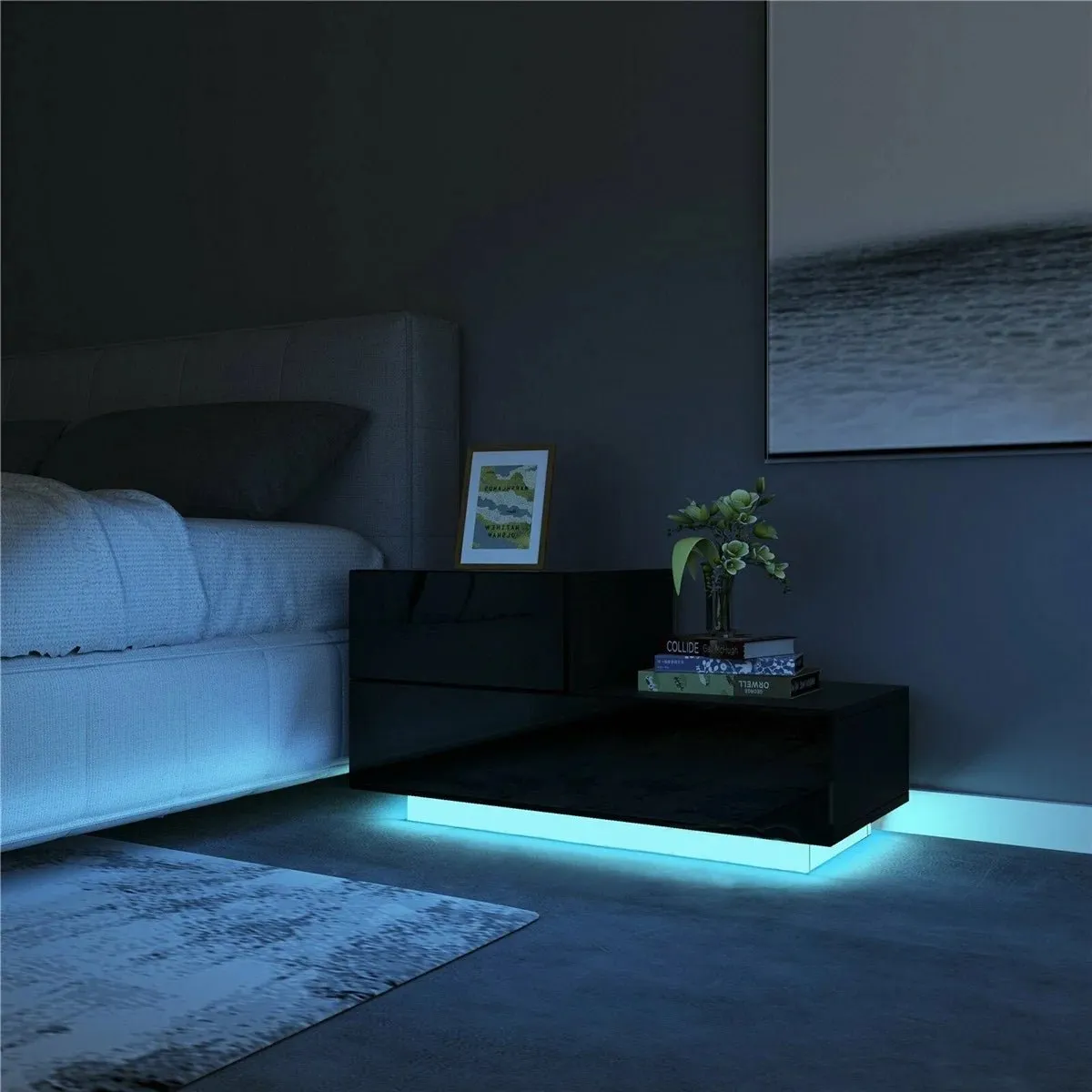 2 Drawers Nightstand W/RGB 20 LED Light Mode