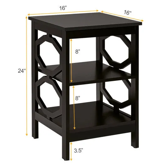 2 Pieces 3-tier Nightstand Sofa Side End Accent Table Storage Display Shelf-Black