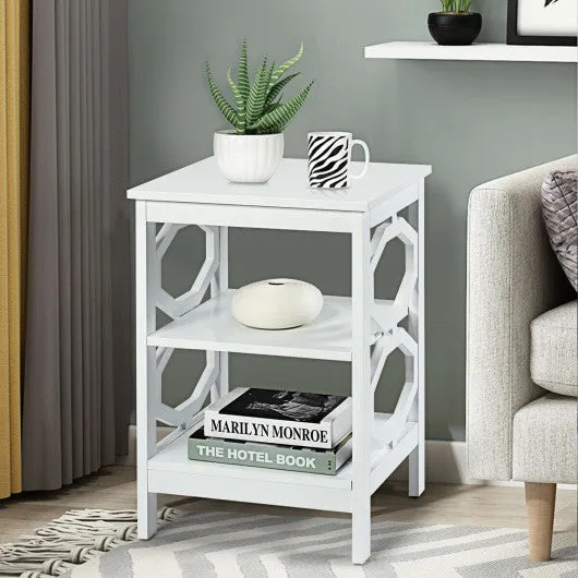 2 Pieces 3-tier Nightstand Sofa Side End Accent Table Storage Display Shelf-White