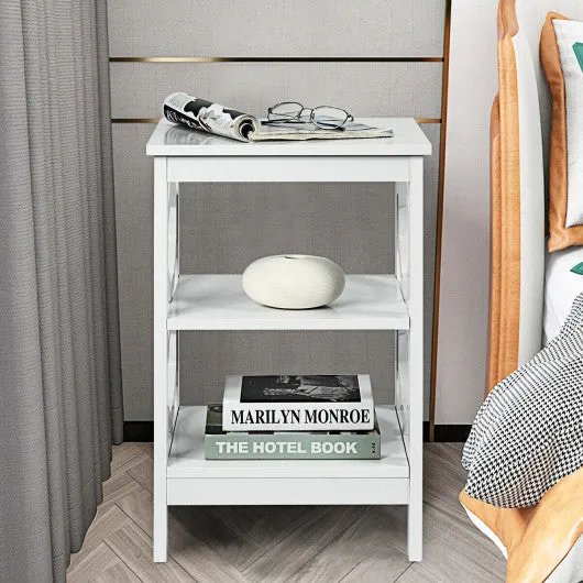 2 Pieces 3-tier Nightstand Sofa Side End Accent Table Storage Display Shelf-White