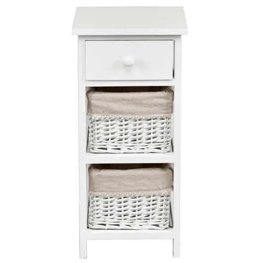 2 Pieces Bedroom Bedside End Table with Drawer Baskets-White