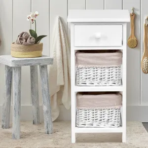 2 Pieces Bedroom Bedside End Table with Drawer Baskets-White