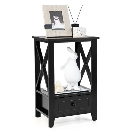 2-Tier 16 x 14 Inch Multifunctional Nightstand with Storage Drawer-Black