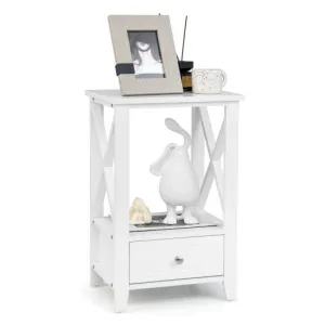 2-Tier 16 x 14 Inch Multifunctional Nightstand with Storage Drawer-White