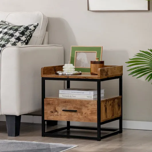 3-tier Nightstand with Drawer and Raised Top Baffles