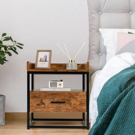 3-tier Nightstand with Drawer and Raised Top Baffles