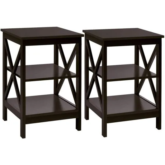 3-Tier X-Design Nightstands with Storage Shelves for Living Room Bedroom-Espresso