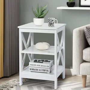 3-Tier X-Design Nightstands with Storage Shelves for Living Room Bedroom-White