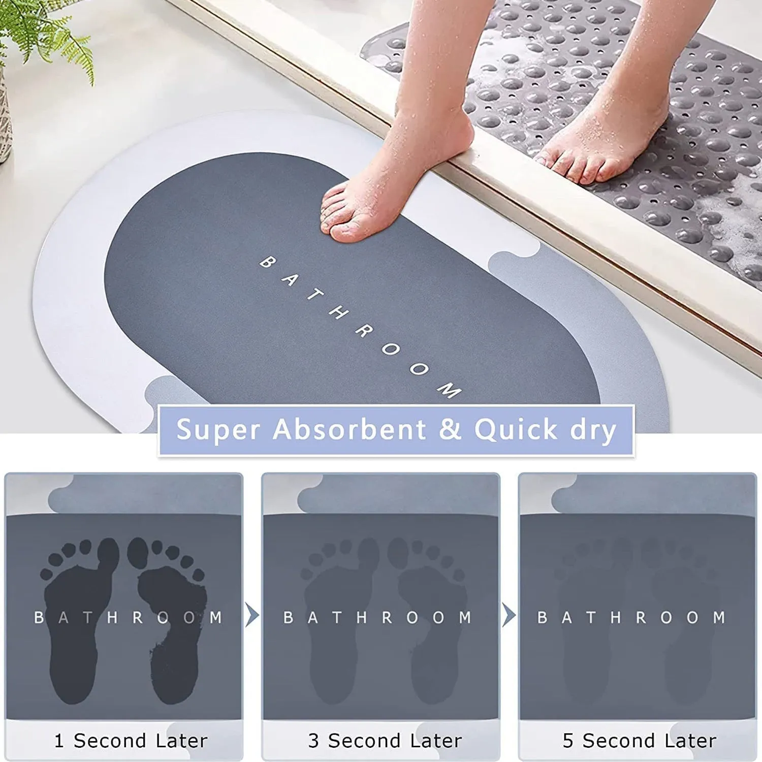 4997A  Floor Mat, Bath Mat, Doormat, Bathroom Carpet. Cushion Mat Super Absorbent Soft Carpet, Quick Dry Dirt Barrier for Home, Office