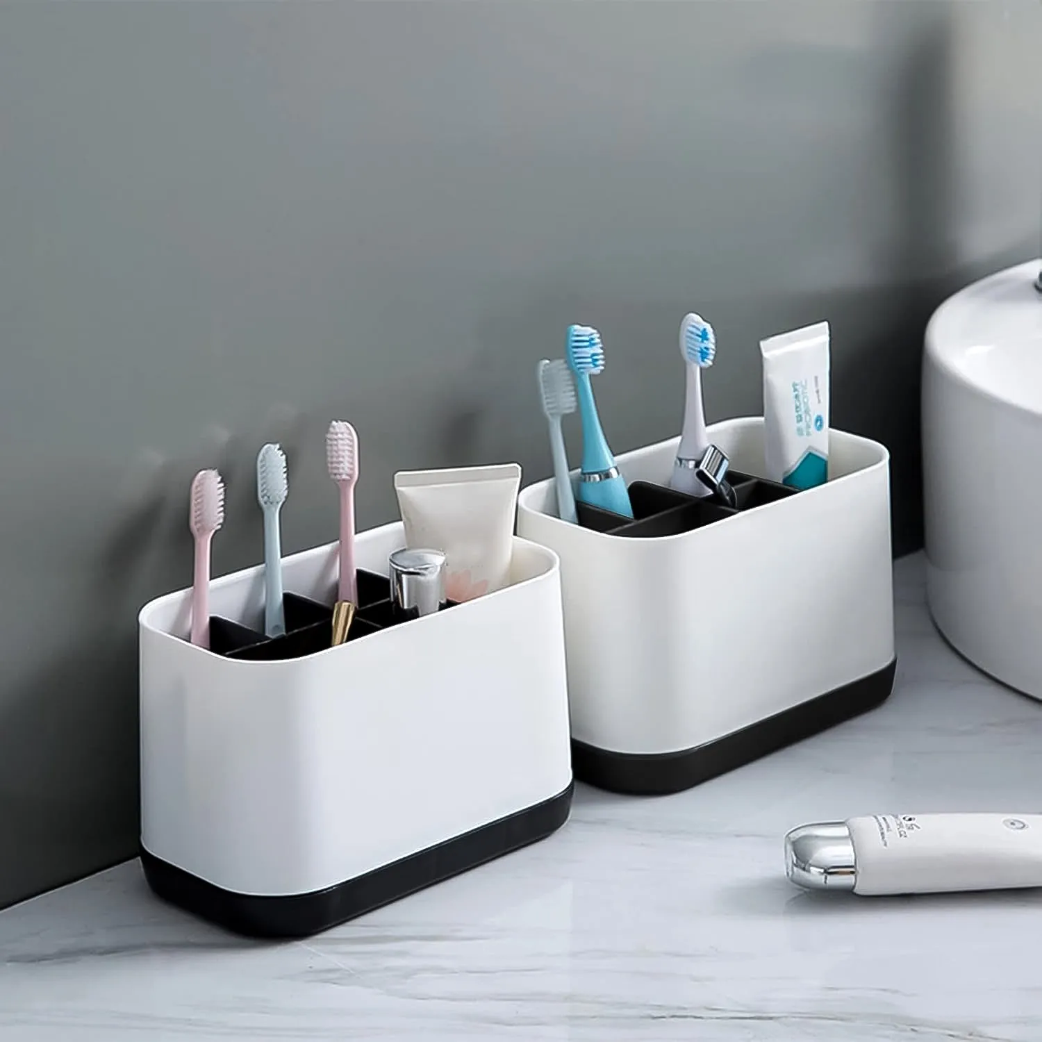 6 Compartment Multi Purpose Organizer Toothbrush Holder Stand Plastic Caddy (1 Pc)