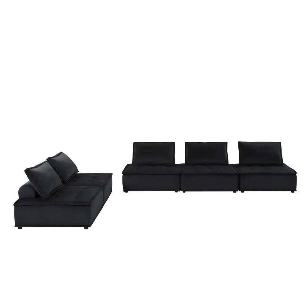 Alaya 5pc Foam Modular Sectional Sofa with Ottoman, Black Velvet Upholstery By Casagear Home