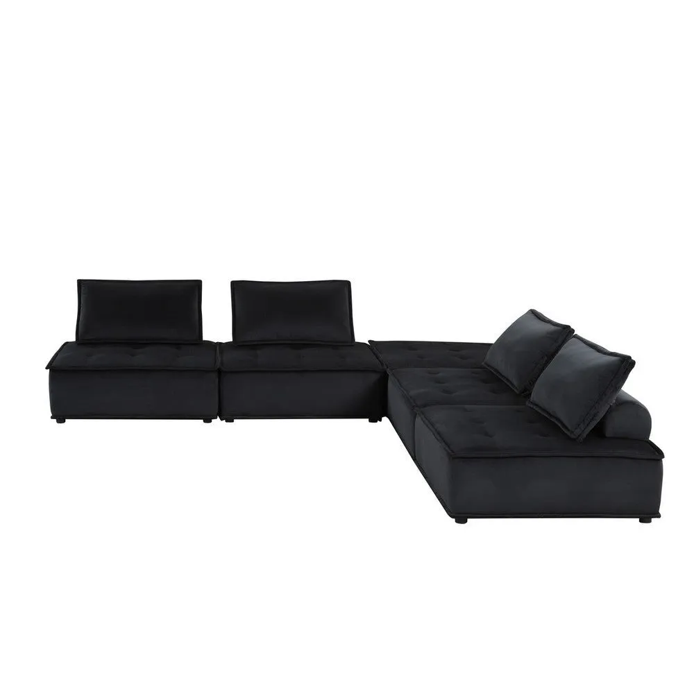 Alaya 5pc Foam Modular Sectional Sofa with Ottoman, Black Velvet Upholstery By Casagear Home