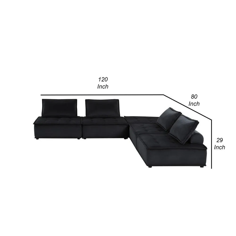 Alaya 5pc Foam Modular Sectional Sofa with Ottoman, Black Velvet Upholstery By Casagear Home