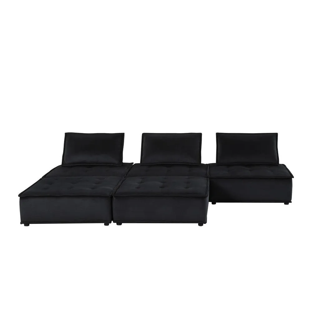 Alaya 5pc Foam Modular Sectional Sofa with Ottoman, Black Velvet Upholstery By Casagear Home