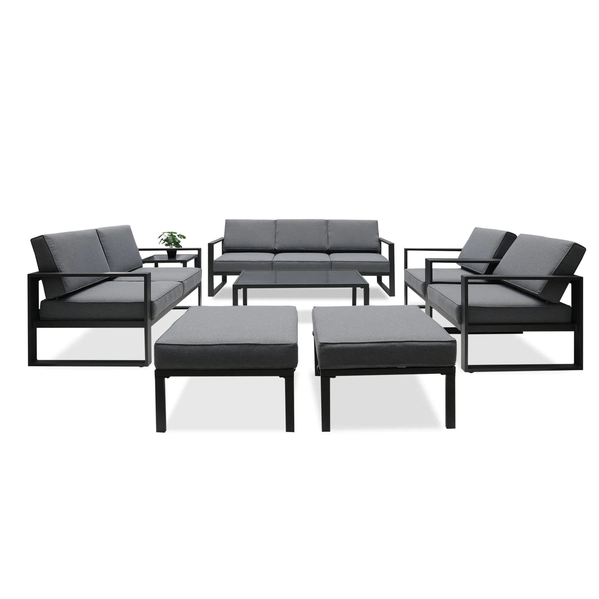 Aluminum Patio Furniture Set, 8 Pieces Outdoor Conversation Set All-Weather Modern Metal Couch Outdoor Sectional Sofa with Ottomans and Coffee Table (Grey)