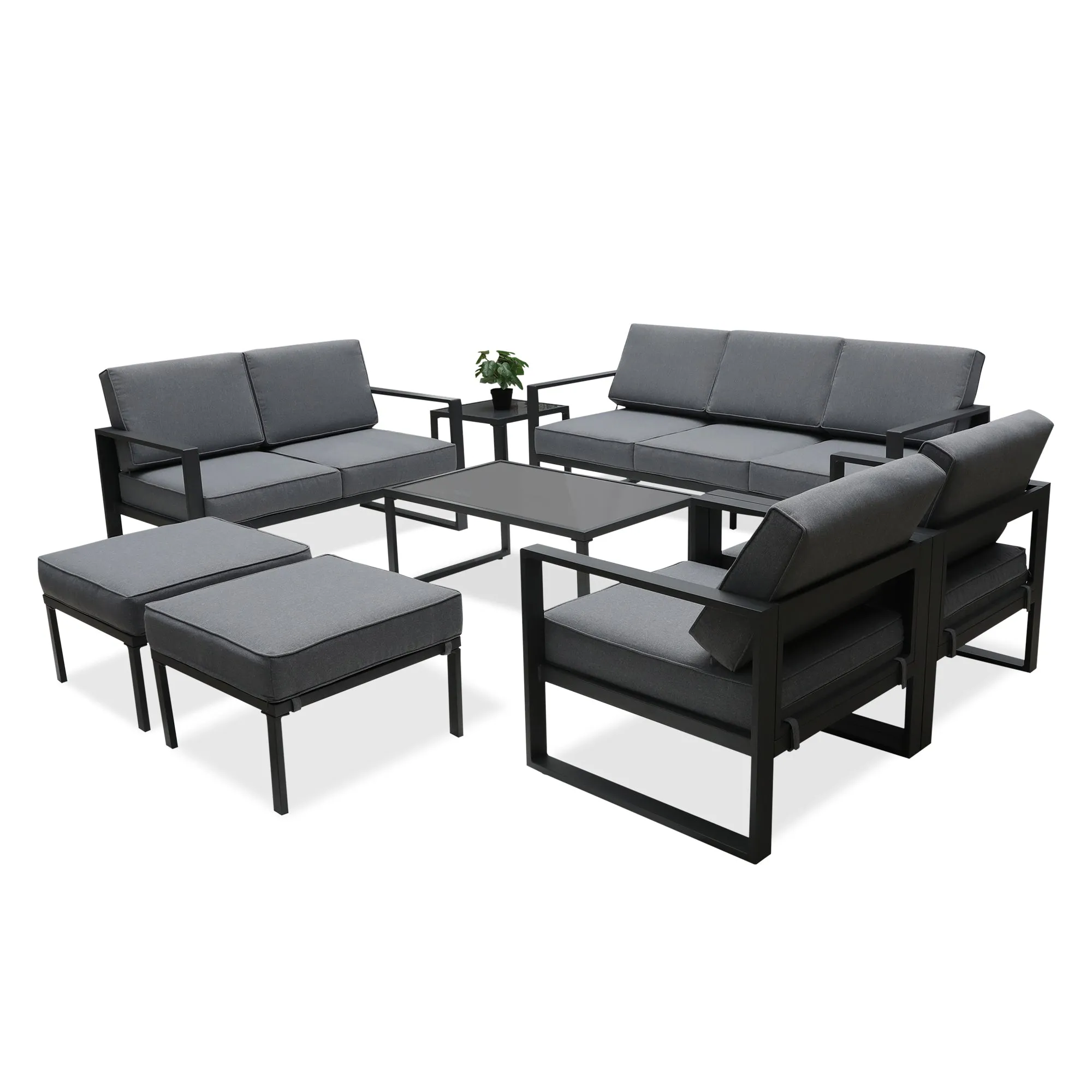 Aluminum Patio Furniture Set, 8 Pieces Outdoor Conversation Set All-Weather Modern Metal Couch Outdoor Sectional Sofa with Ottomans and Coffee Table (Grey)