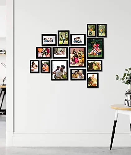 Amazon Brand - Solimo Collage Photo Frames, Set of 15 (4pcs - 4x6 inch, 8pcs - 5x7 inch, 3pcs - 8x10 inch), Black