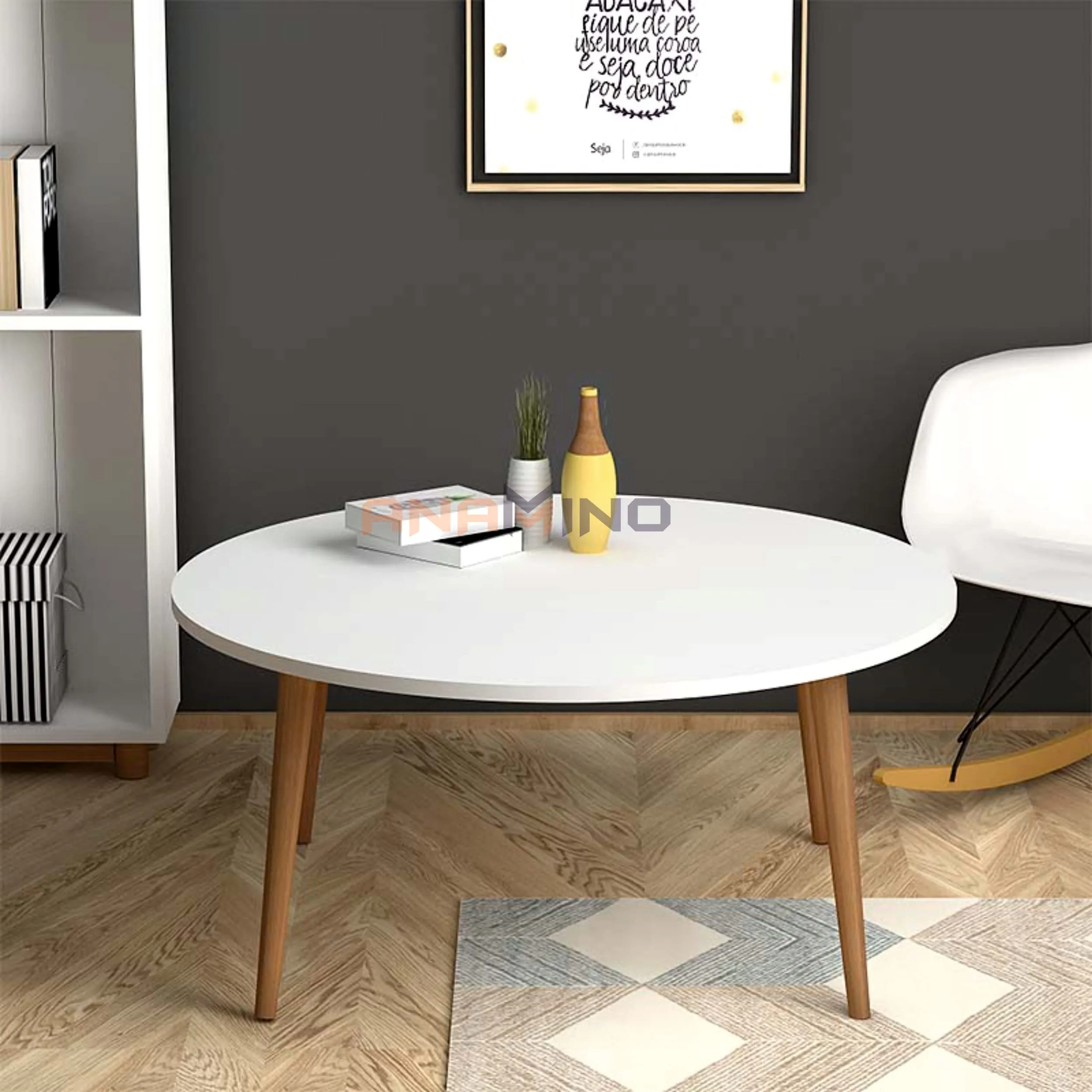 Anamino Shoppee 4 Leg Round Coffee Table Modern Home Decor Center Table End Table for Living Room, Bedroom & Home Office White (Engineered Wood)