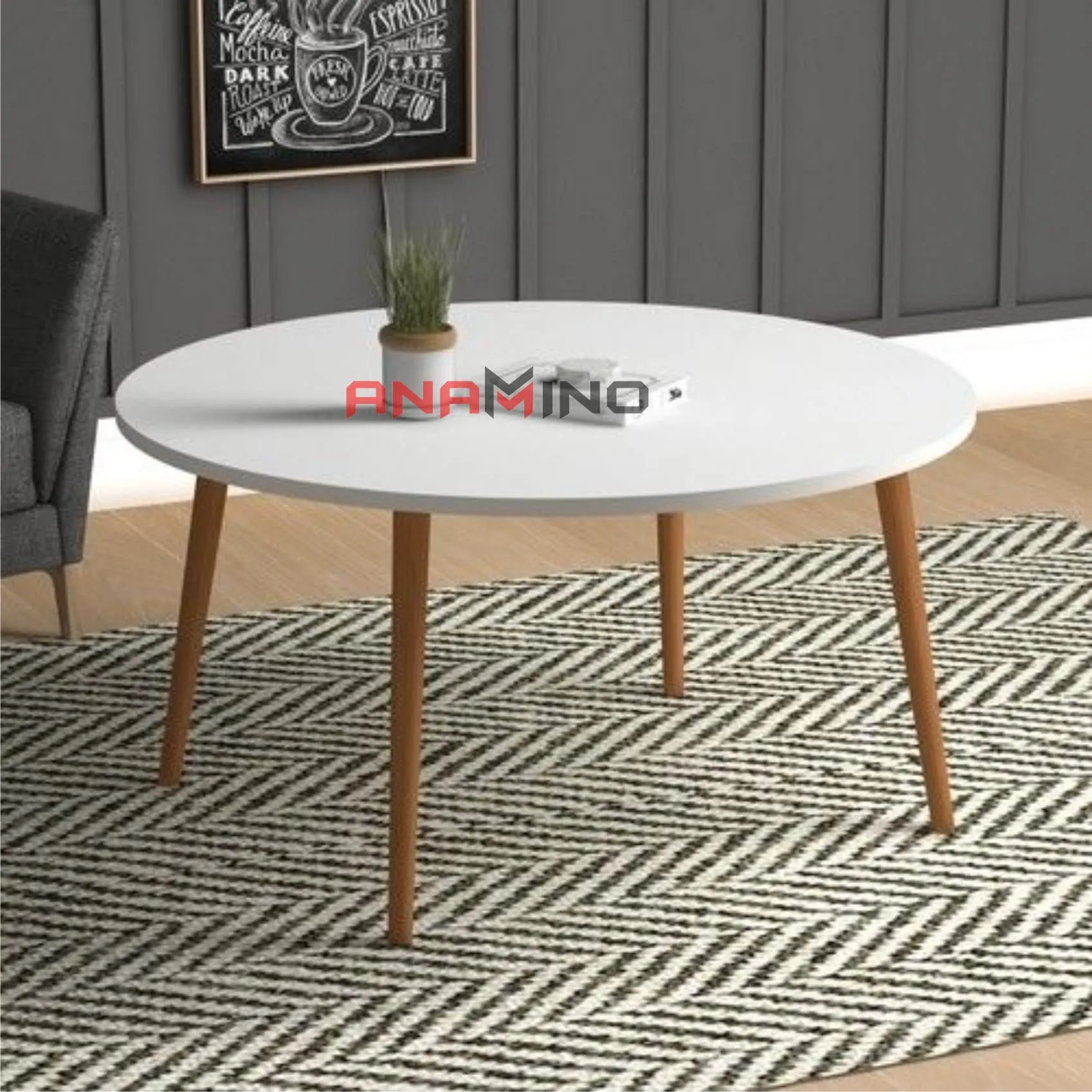 Anamino Shoppee 4 Leg Round Coffee Table Modern Home Decor Center Table End Table for Living Room, Bedroom & Home Office White (Engineered Wood)