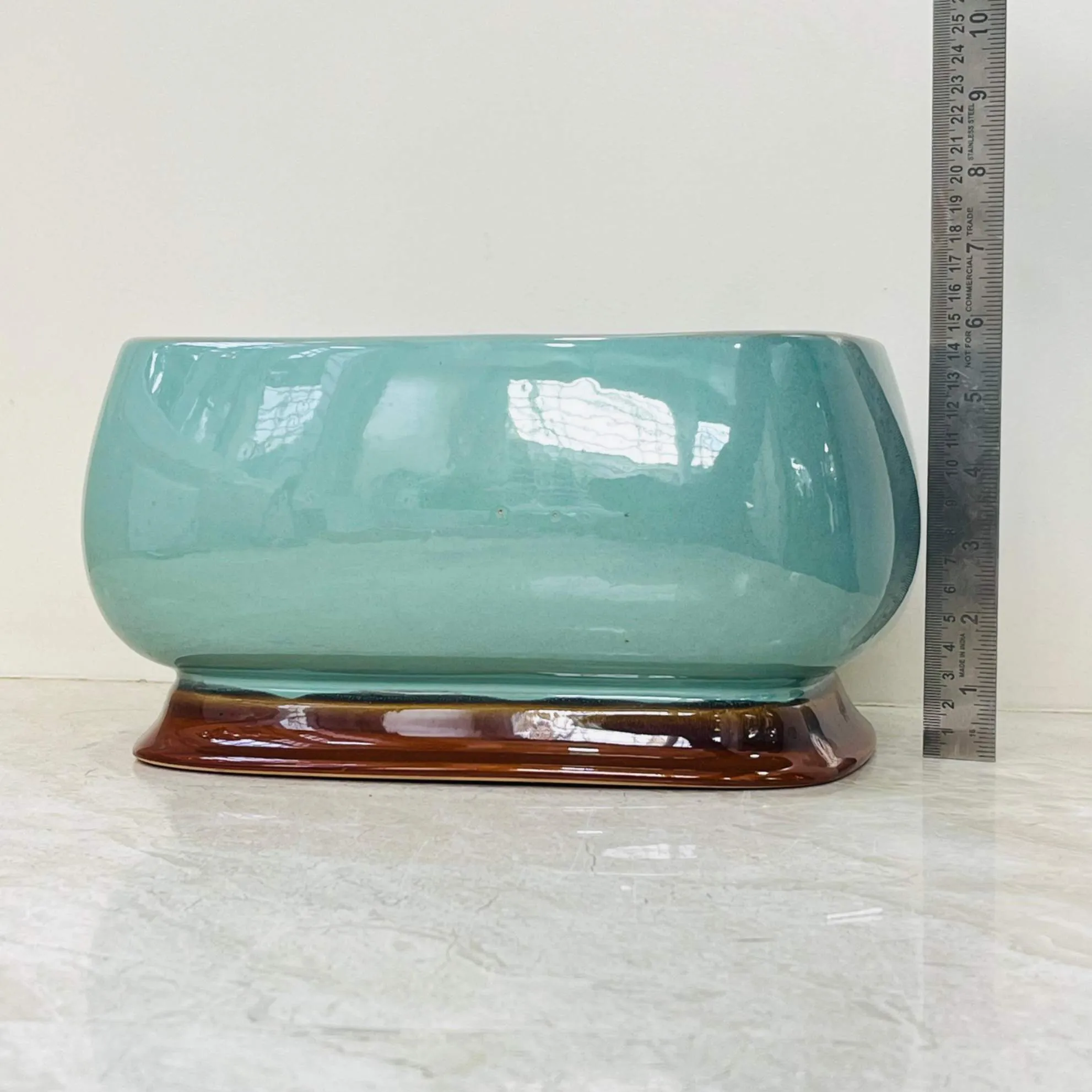 Aqua Shine Oval Ceramic Planters-Set Of 2