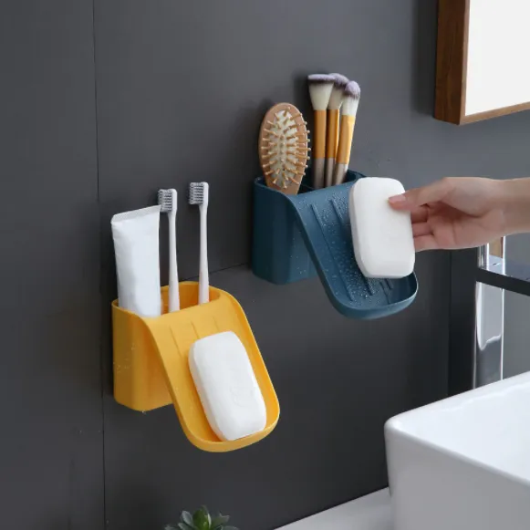 Bathroom Wall-mounted Soap Dish Comb Toothpaste & Brush Box Holder