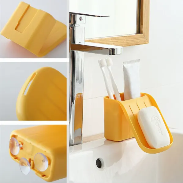 Bathroom Wall-mounted Soap Dish Comb Toothpaste & Brush Box Holder