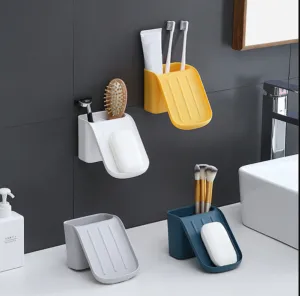 Bathroom Wall-mounted Soap Dish Comb Toothpaste & Brush Box Holder