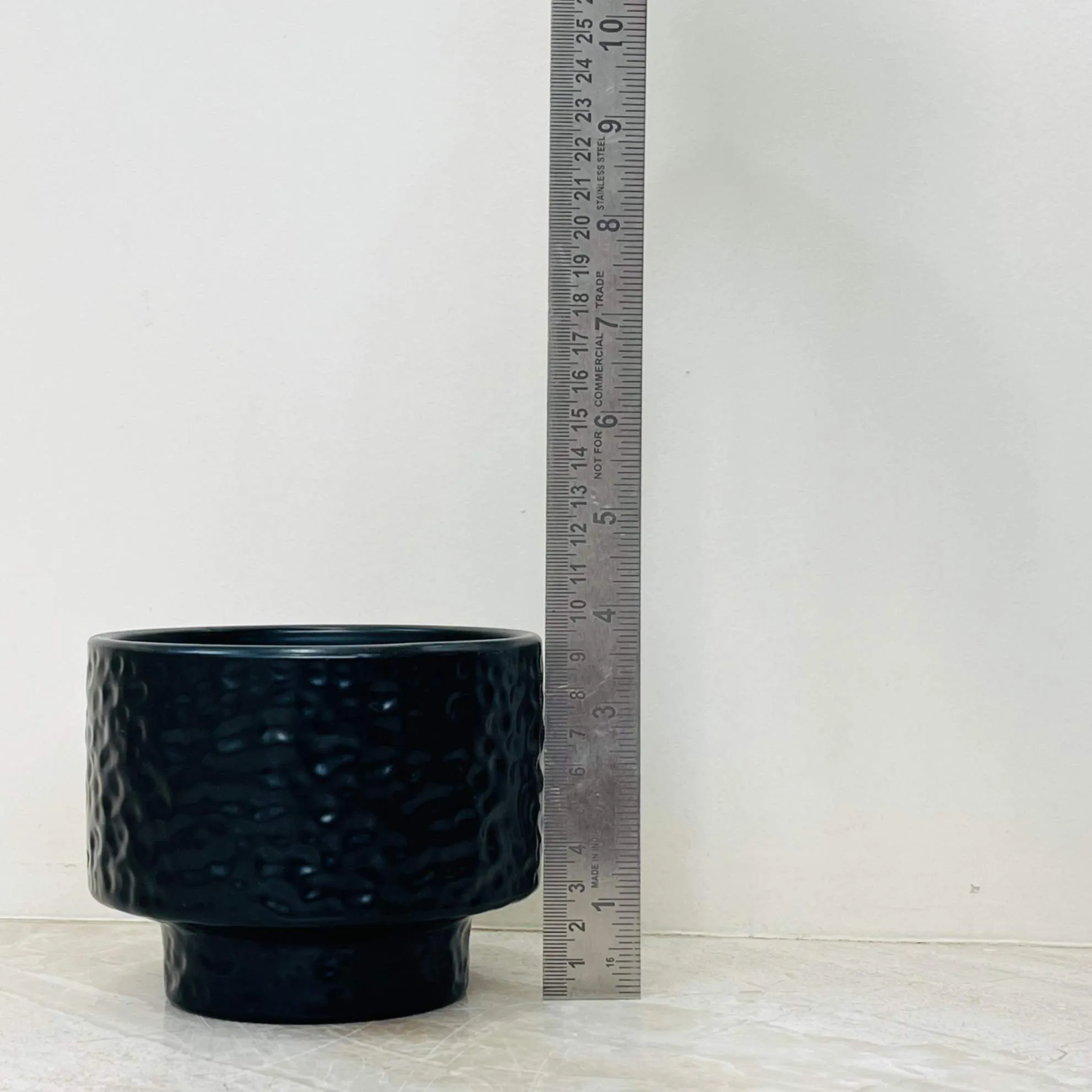 Black Ceramic Planter with Textured Finish