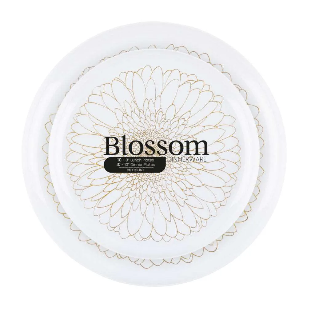 Blossom Plates White/Gold Combo 10" 8" 20pc