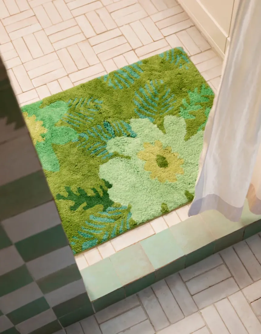 Bonnie and Neil - Sunset Floral Green Bath Mat