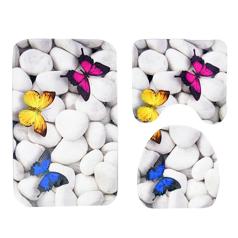 Butterfly Stone Garden Bath Mat Set