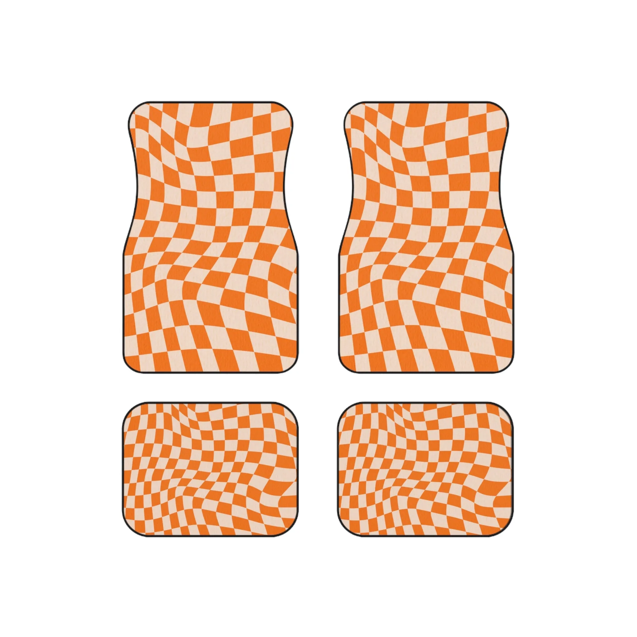 Call Floor Mats Checkered Car Mats Retro Orange Mats for Car, 4 Piece Car Mats