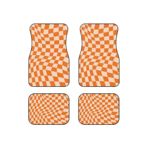 Call Floor Mats Checkered Car Mats Retro Orange Mats for Car, 4 Piece Car Mats