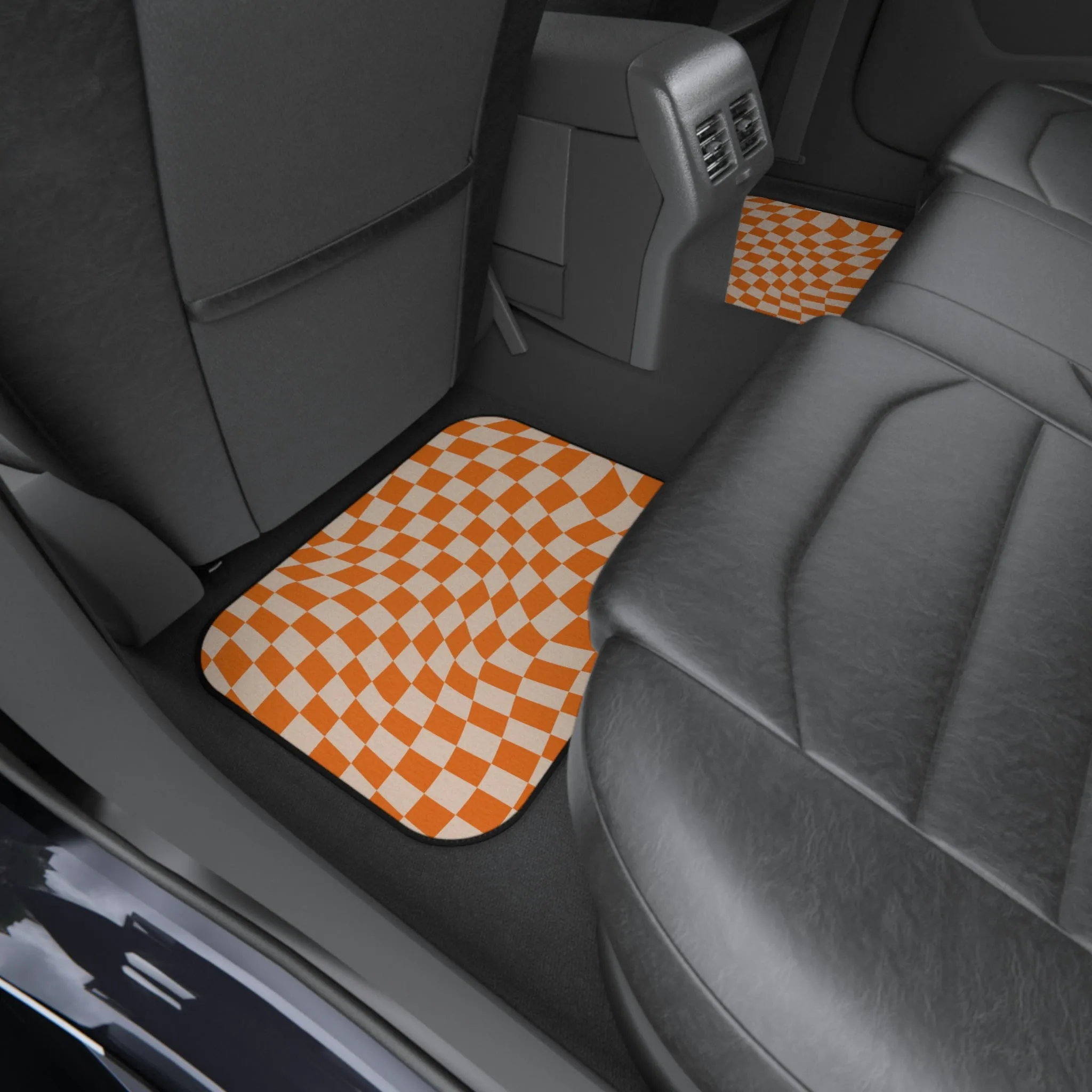 Call Floor Mats Checkered Car Mats Retro Orange Mats for Car, 4 Piece Car Mats