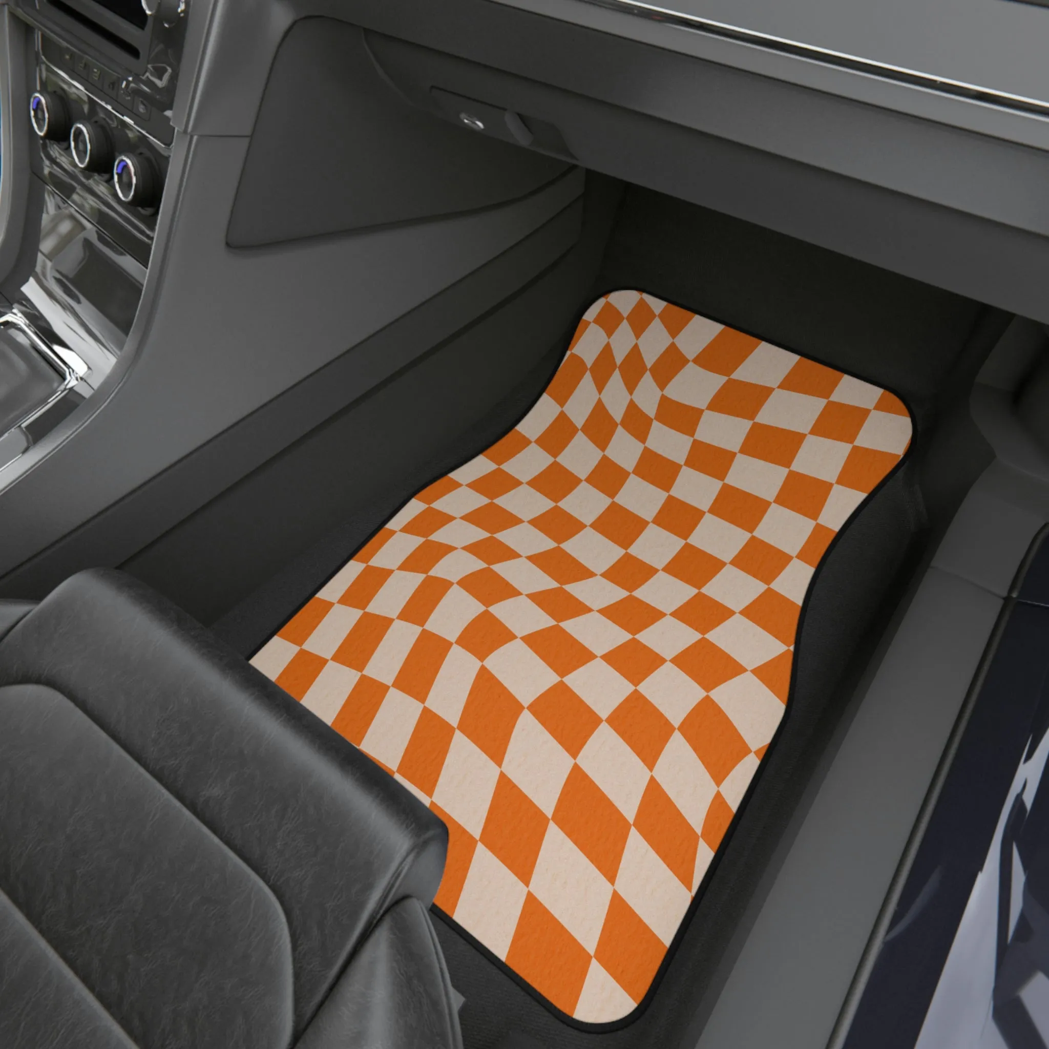 Call Floor Mats Checkered Car Mats Retro Orange Mats for Car, 4 Piece Car Mats