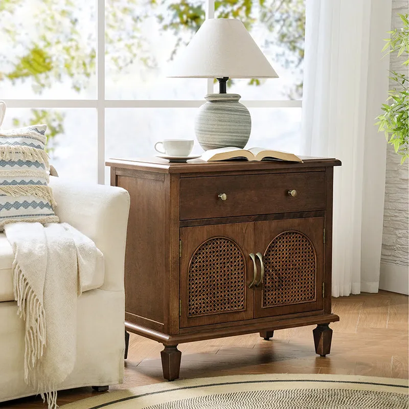 Camilo 27" Tall Arched Faux Rattan Nightstand With Built-In Outlets