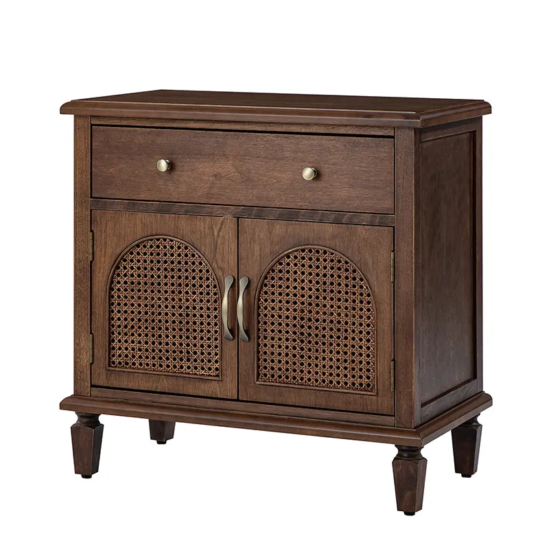 Camilo 27" Tall Arched Faux Rattan Nightstand With Built-In Outlets