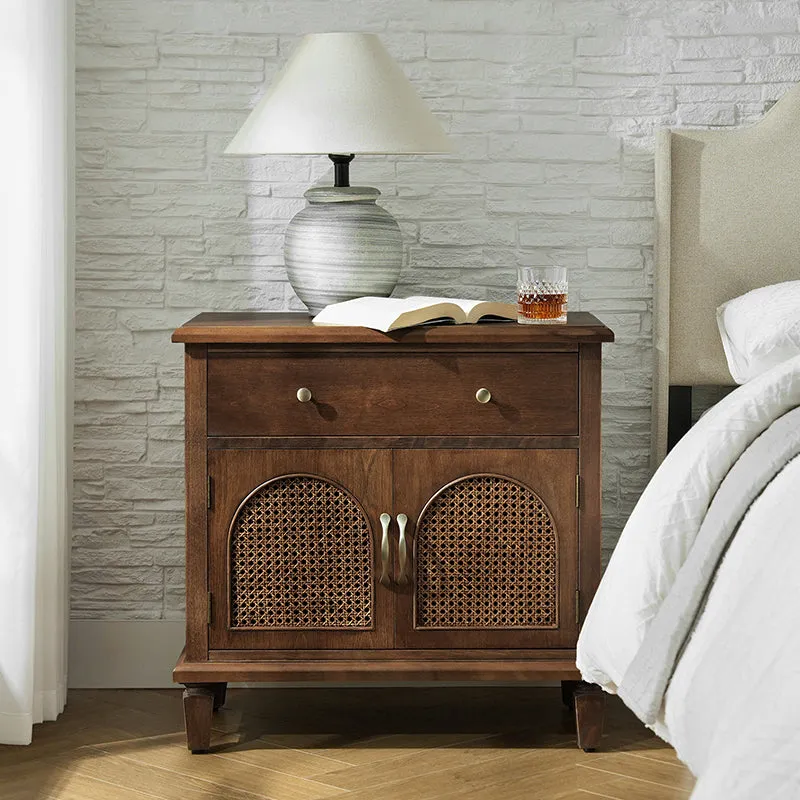 Camilo 27" Tall Arched Faux Rattan Nightstand With Built-In Outlets