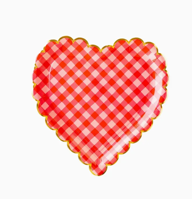 Checkered Heart Scalloped Diecut Plates