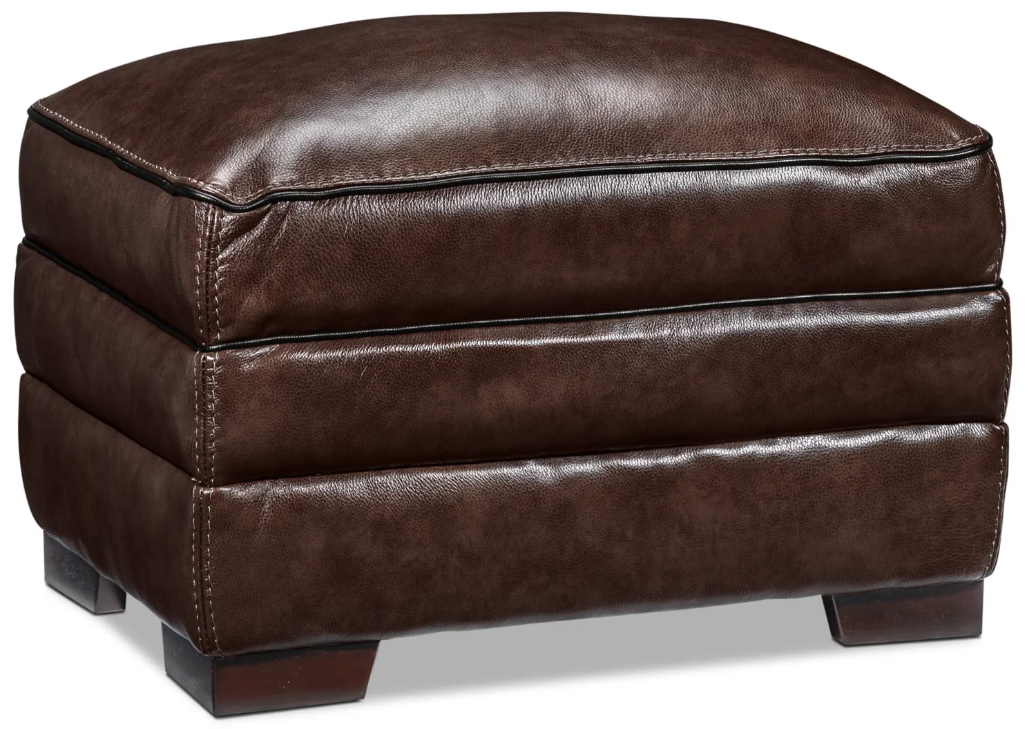 Colton Genuine Leather Ottoman - Coffee