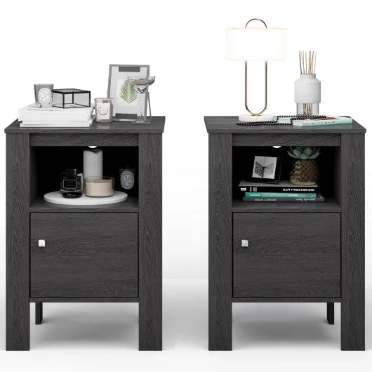 Compact Floor Farmhouse Nightstand with Open Shelf and Cabinet-Dark Gray