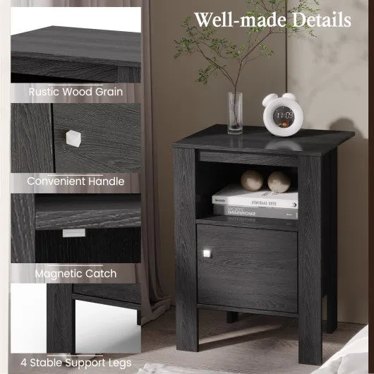 Compact Floor Farmhouse Nightstand with Open Shelf and Cabinet-Dark Gray