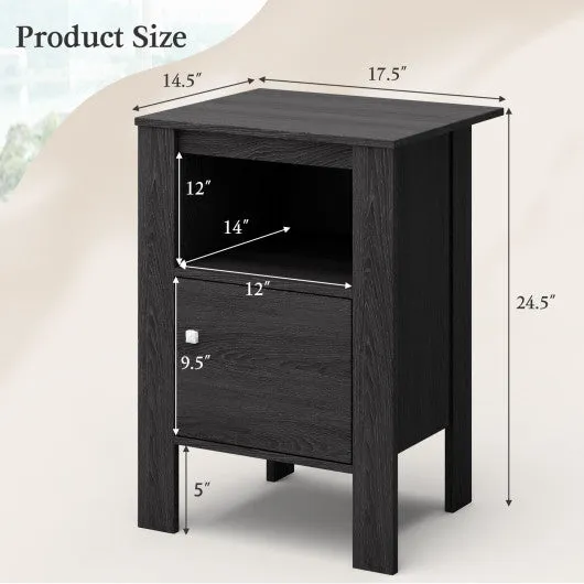 Compact Floor Farmhouse Nightstand with Open Shelf and Cabinet-Dark Gray