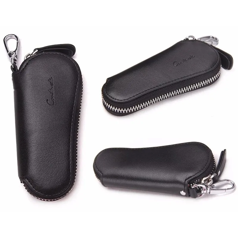 Contact's Genuine Leather Car Key Holder Zipper Case Wallet Keychain Bag-1004E