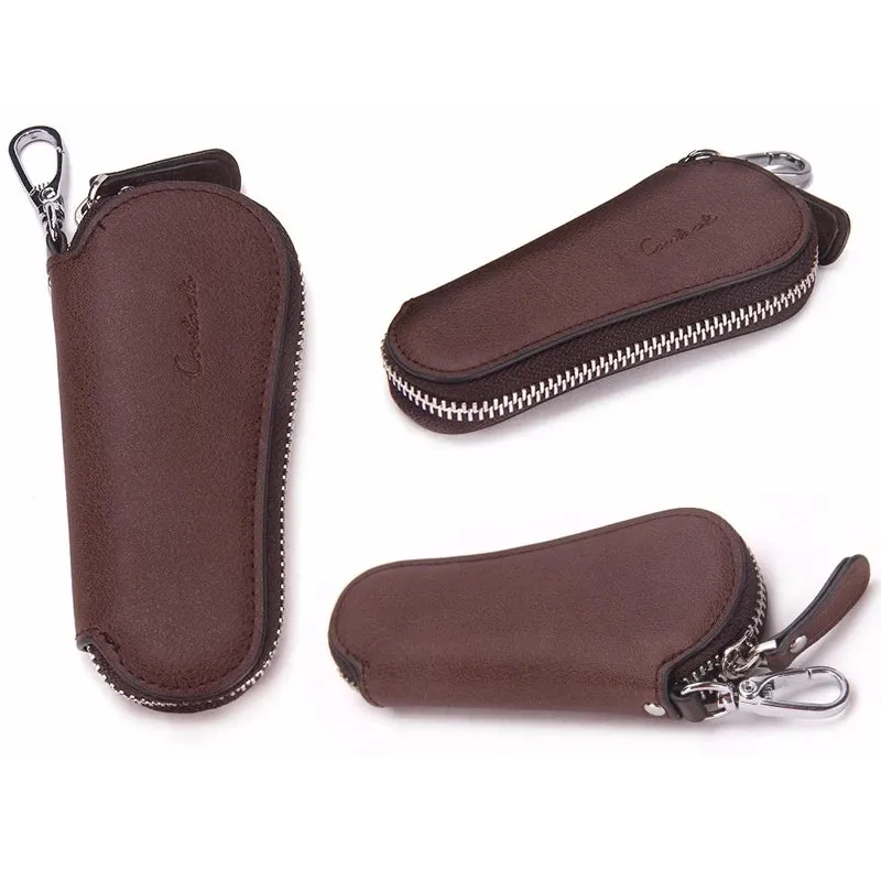 Contact's Genuine Leather Car Key Holder Zipper Case Wallet Keychain Bag-1004E